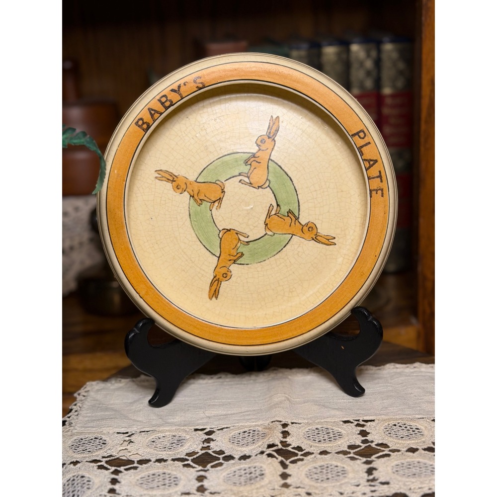 Antique Roseville Pottery Juvenile Standing Rabbit Baby Plate 1910s